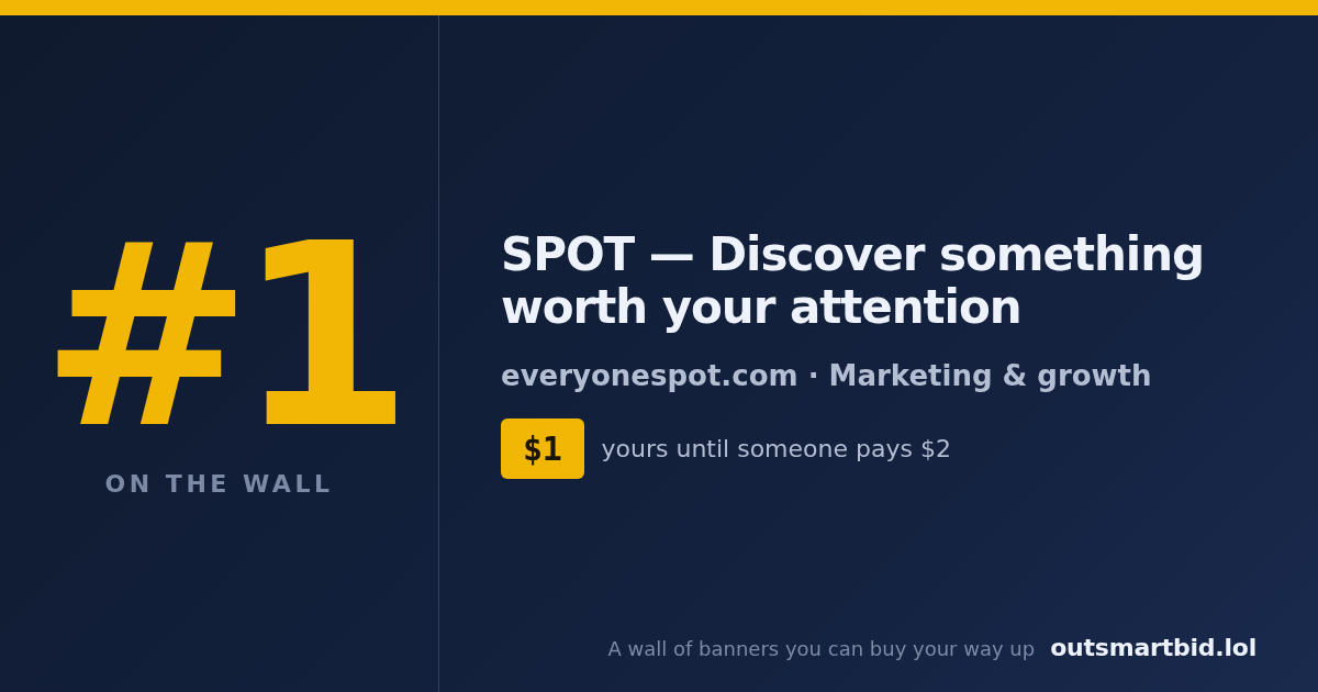 SPOT — Discover something worth your attention, banner #1 on the outsmartbid.lol wall, $1